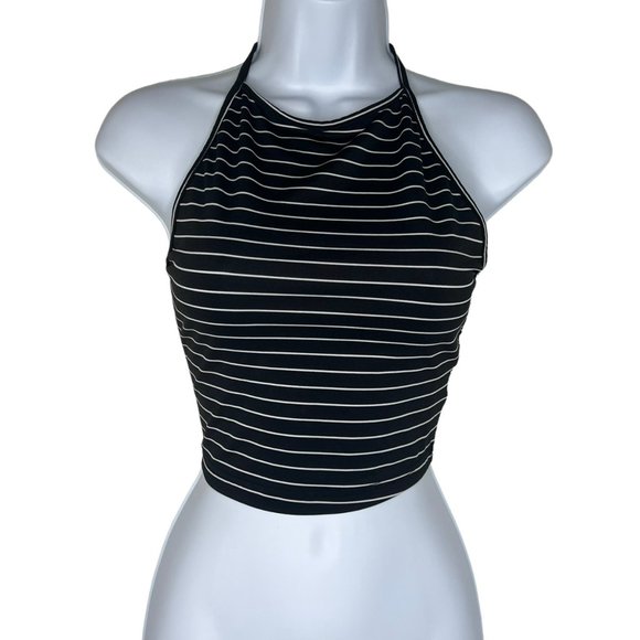 SHEIN Tops - Shein Black White Stripes Halter Crop Top Tie Back Women's One Size